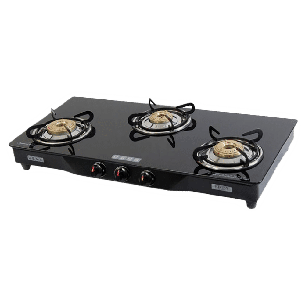 Buy USHA Ebony GS3001 Toughened Glass Top 3 Burner Manual Gas Stove